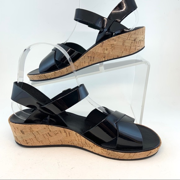Kork-ease Black Patent Myrna Low Wedge Sandals 6 - Picture 3 of 8